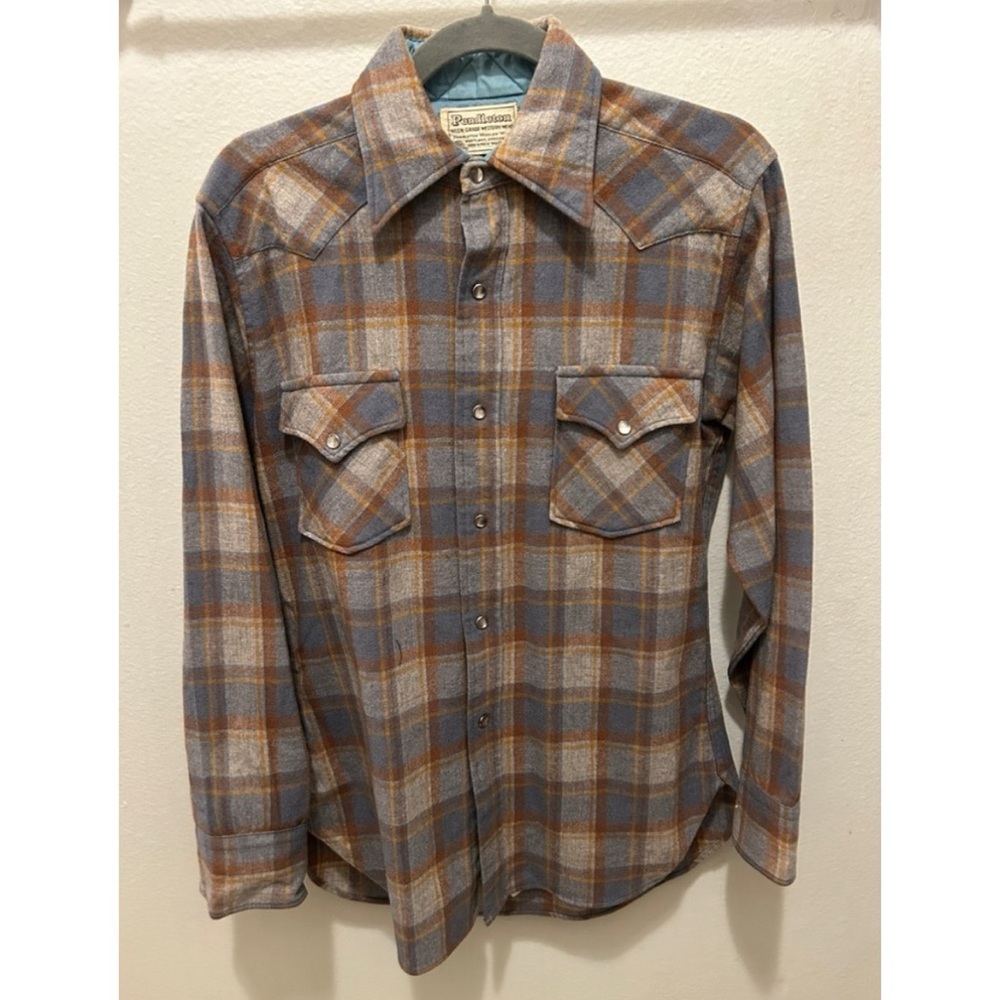 PENDLETON VTG 70s Flannel Long Sleeve Western Snap Front Button Up Shirt Vintage